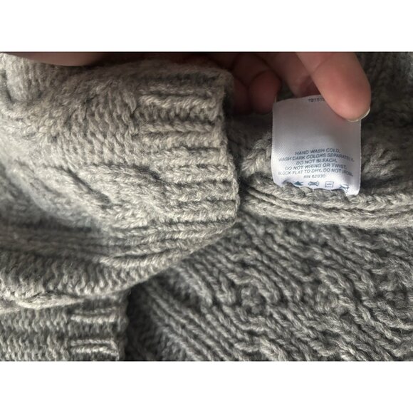 Lands End Cable Knit Wool Fisherman Sweater Grey Heavy Womens Medium - Picture 11 of 11